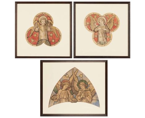  CLAYTON & BELL THREE STAINED GLASS CARTOONS, CIRCA 1898 pencil and coloured washes, to include a STUDY OF TWO ANGELS, lunett