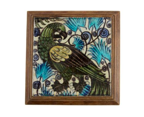  WILLIAM DE MORGAN (1839-1917) ARTS & CRAFTS 8" TILE, CIRCA 1890 glazed earthenware, mounted in an oak frame tile 20.5cm squa