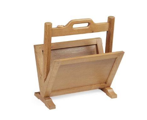  ROBERT 'MOUSEMAN' THOMPSON (1876-1955) MAGAZINE RACK, CIRCA 1970 oak, with carved mouse signature&nbsp; 43cm wide, 46cm high