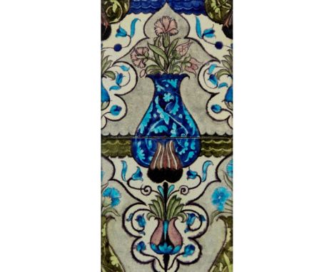  WILLAM DE MORGAN (1836-1917) PERSIAN STYLE TWO-TILE PANEL, CIRCA 1890 glazed earthenware, framed each tile 20cm square (fram