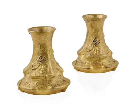  J. BAUBIEN PAIR OF ART NOUVEAU VASES, CIRCA 1900 gilt bronze, enamel, each signed J. BAUBIEN (2) 12.5cm high   