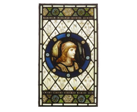  ATTRIBUTED TO HEATON, BUTLER & BAYNE STAINED GLASS PANEL, CIRCA 1890 painted, leaded and stained glass, the roundel within a
