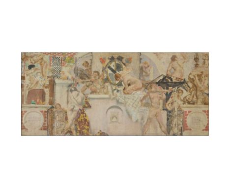  CHARLES SIMS (1873-1928) 'CRAFTS', CIRCA 1915 oil sketch on board, inscribed lower left ARTS & CRAFTS EXHIBITION 1916, and l