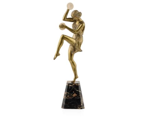  PIERRE LE FAGUAYS (1892-1962) 'CYMBALS DANCER', CIRCA 1930 bronze and ivory, marble plinth, signed to plinth LE FAGUAYS 51cm