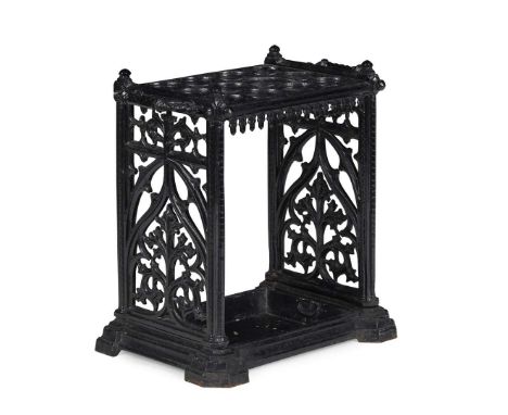 COALBROOKDALE IRONWORK COMPANY GOTHIC REVIVAL STICK STAND, CIRCA 1880 painted cast iron, with removable tole wear drip tray 