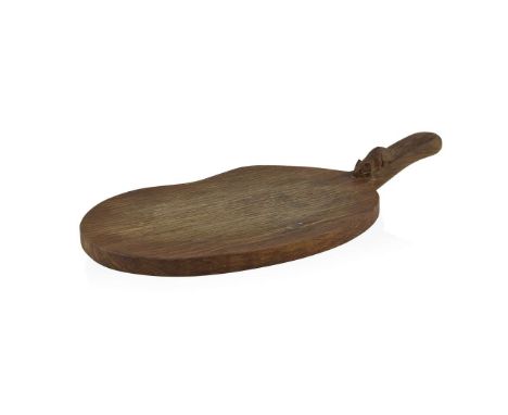  ROBERT 'MOUSEMAN' THOMPSON (1876-1955) CHEESE BOARD, CIRCA 1970 oak, with carved mouse signature 39.5cm long   