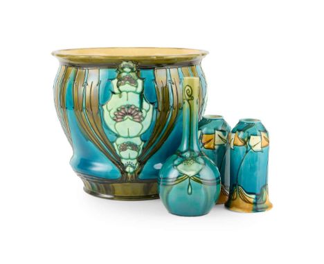  MINTONS LTD. GROUP OF 'SECESSIONIST' WARES, CIRCA 1907 relief moulded and glazed earthenware comprising; a JARDINIÈRE, impre