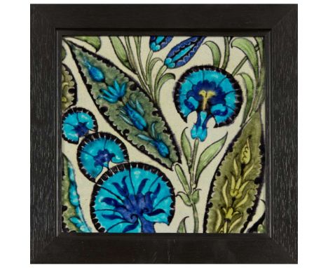  WILLAM DE MORGAN (1836-1917) PERSIAN STYLE TILE, CIRCA 1890 glazed earthenware, framed 23cm square (frame size 28cm square) 