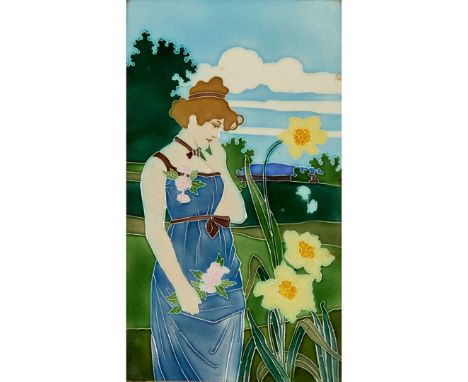  CARL SIGMUND LUBER (1896-1934) JUGENDSTIL TILE, CIRCA 1900 glazed earthenware, incised verso 860, framed 26.5 x 15.5cm (fram