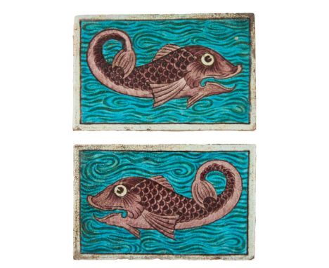  WILLAM DE MORGAN (1836-1917) PAIR OF MERTON ABBEY PERIOD TILES, CIRCA 1885 decorated and glazed ceramic, impressed Merton Ab