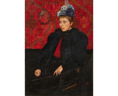  JAMES DROMGOLE LINTON (1840-1916) PORTRAIT OF MRS. MINNIE SIDNEY, AGED 39, 1898 oil on canvas, signed and dated lower right 