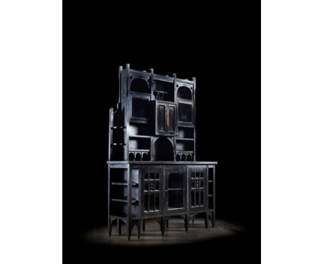 CHRISTOPHER DRESSER (1834-1904) RARE AESTHETIC MOVEMENT DRAWING ROOM CABINET, CIRCA 1875 ebonised wood, with glazed doors, tr