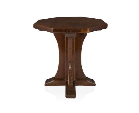  ROBERT 'MOUSEMAN' THOMPSON (1876-1955) RARE SMALL TABLE, CIRCA 1935-1945 burr oak, with carved mouse signature&nbsp; 42cm wi