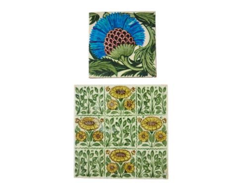  WILLAM DE MORGAN (1836-1917) 8-INCH 'BEDFORD PARK DAISY' TILE, MERTON ABBEY PERIOD, CIRCA 1885 glazed earthenware, 28cm squa