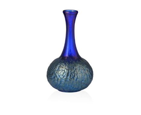  LOETZ 'LAVA' BOTTLE VASE, PHÄNOMEN GRE 377, CIRCA 1900 cobalt blue and iridescent glass 20.5cm high   
