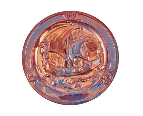  JAMES RADLEY YOUNG (1867-1933) FOR CARTER'S POTTERY, POOLE RARE WALL PLAQUE, CIRCA 1920 lustre-glazed earthenware, impressed