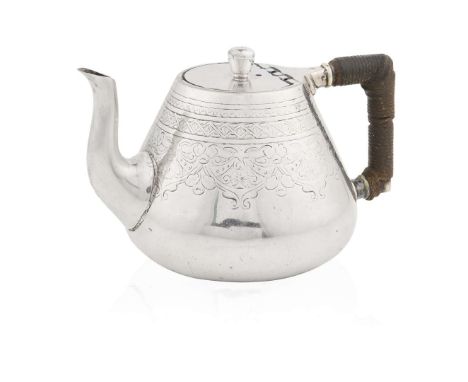  CHRISTOPHER DRESSER (1834-1904) FOR JAMES DIXON & SONS, SHEFFIELD AFTERNOON TEAPOT, CIRCA 1881 silver plate, later applied s