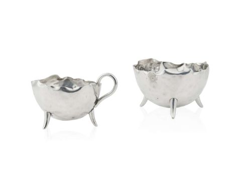  CHRISTOPHER DRESSER (1834-1904), FOR ELKINGTON & CO., BIRMINGHAM SUGAR BASIN AND CREAM JUG, 1884 silver, hallmarked Birmingh