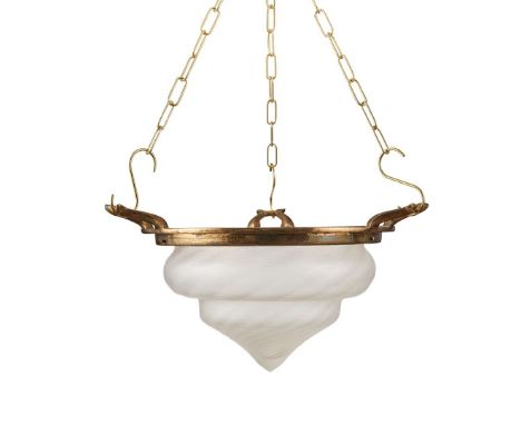  W. A. S. BENSON (1854-1924) ARTS & CRAFTS PENDANT CEILING LIGHT, CIRCA 1900 brass, frosted glass shade 33.5cm diameter exclu