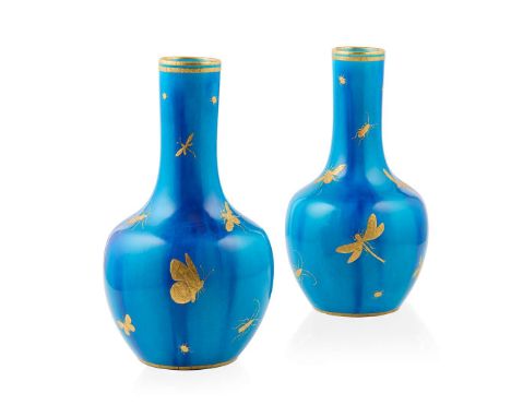  MINTONS PAIR OF AESTHETIC MOVEMENT VASES, 1872 glazed ceramic, gilded decoration, stamped MINTON/ 1586, date mark for 1872 (