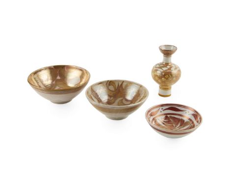  ALAN CAIGER-SMITH (1930-2020) THREE VESSELS lustre-glazed earthenware, comprising a BOWL, 23cm diameter; a small BOWL, 17.5c