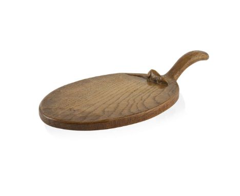  ROBERT 'MOUSEMAN' THOMPSON (1876-1955) CHEESEBOARD, CIRCA 1920's/30's oak, with carved mouse signature 37cm long, 18cm wide 