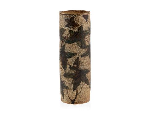  MARTIN BROTHERS SLEEVE VASE, 1884 glazed and incised stoneware, signed and dated 11/84 22.5cm high   