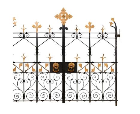  ENGLISH GOTHIC REVIVAL GATES, CIRCA 1890 painted cast and wrought iron (2) right hand gate 76cm wide, 132cm high (height of 