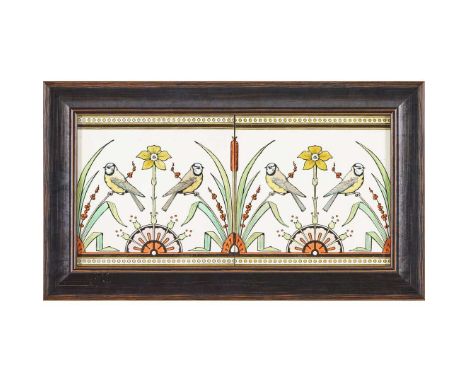  CHRISTOPHER DRESSER FOR MINTONS FRAMED TILE PANEL, CIRCA 1880 framed 20cm square, 28cm x 48cm (frame size)  Literature: Lyon
