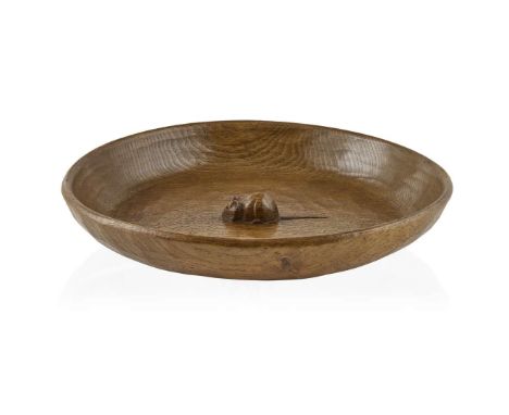  ROBERT 'MOUSEMAN' THOMPSON (1876-1955) LARGE FRUIT BOWL, CIRCA 1960's oak, with carved mouse signature 32cm diameter   