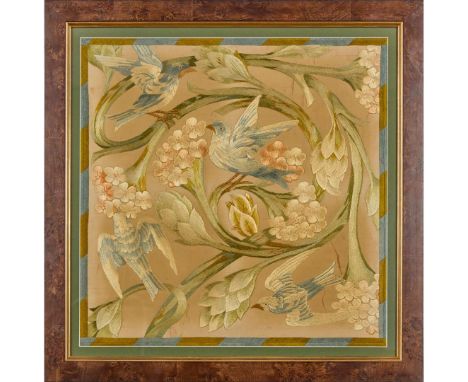  ATTRIBUTED TO SELWYN IMAGE (1849-1930) ARTS & CRAFTS EMBROIDERED PANEL, CIRCA 1900 coloured silks on a cotton ground, framed