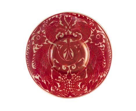  WILLAM DE MORGAN (1836-1917) ARTS & CRAFTS RUBY LUSTRE CHARGER, CIRCA 1890 lustre-glazed earthenware 31cm diameter   