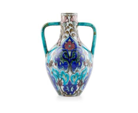  FRED PASSENGER FOR WILLIAM DE MORGAN (1839-1917) TWIN-HANDLED IZNIK-STYLE VASE, CIRCA 1890 painted and glazed earthenware, i