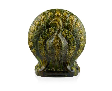  CHRISTOPHER DRESSER (1834-1904) FOR AULT POTTERY PEACOCK VASE, CIRCA 1880 glazed earthenware, impressed ENGLAND, registratio