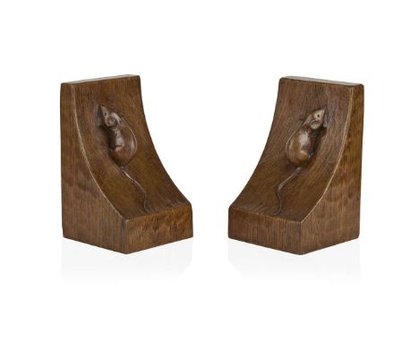  ROBERT 'MOUSEMAN' THOMPSON (1876-1955) PAIR OF BOOKENDS, CIRCA 1930's/1940's oak, each with large, well-carved mouse signatu