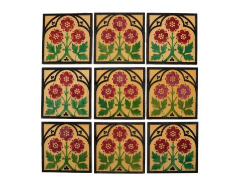  A.W.N. PUGIN (1812-1852) FOR MINTON, HOLLINS & CO., STOKE-ON-TRENT GROUP OF NINE GOTHIC REVIVAL TILES, CIRCA 1860 glazed ear