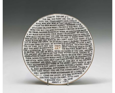 Grayson PERRY (1960)100% Art Printed ceramic plate The Holburne Museum stamp to versoDiameter 21.7cmCondition report: This pl