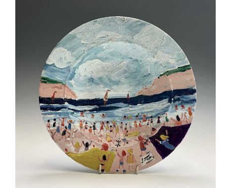 Simeon STAFFORD (1956)Beach DayPainted ceramic dishSigned Diameter 31.5cmCondition report: These painted ceramic pieces are p