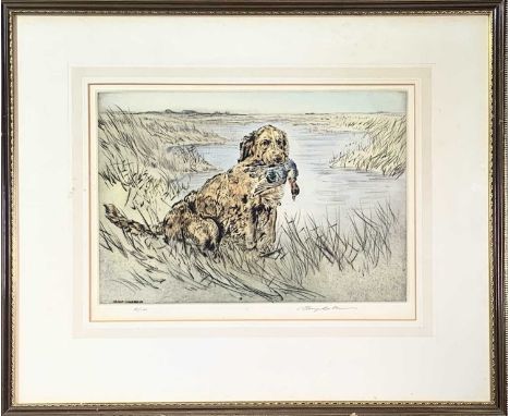 Henry WILKINSON (1921-2011)Retriever with mallardColoured etchingSigned and numbered 42/10025x36cm plate size
