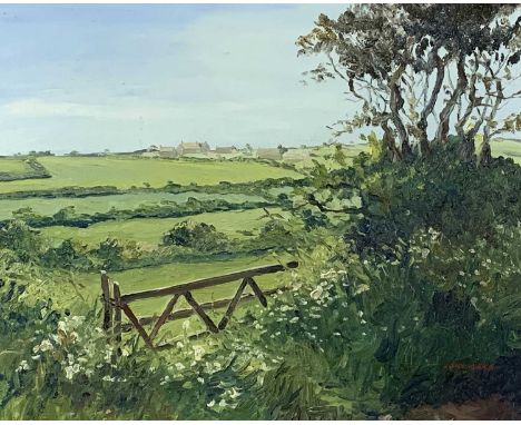 June HICKS (1935)Farm Gate, Penwith Oil on board Signed 40 x 50cm