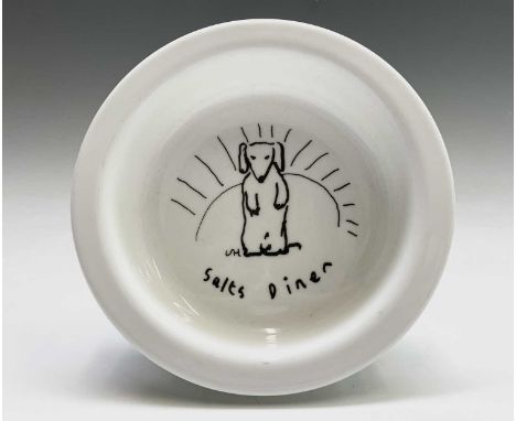 David HOCKNEY (1937) A Royal Doulton bone china bowl showing a design of a dog by David Hockney for Salts Diner at 1853 Galle