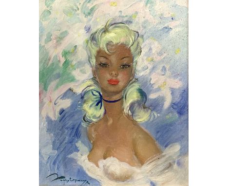 Italian Post War GlamourA portraitOil on canvasIndistinctly signed41x33cm