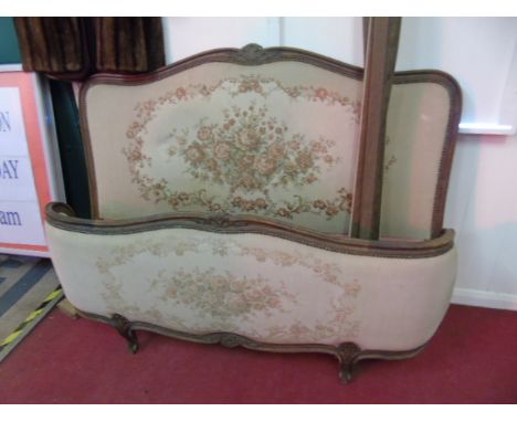 French style wooden bed frame with tapestry panels