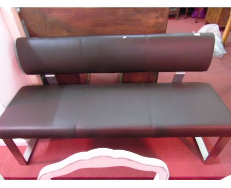 Modern design leather effect and brushed aulminium 3 seat bench