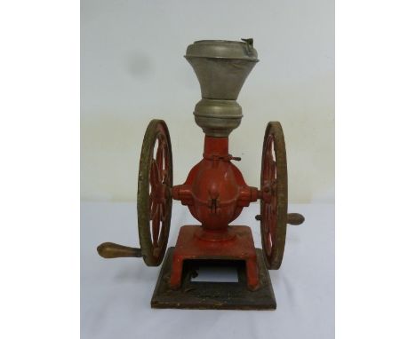 English antique cast iron coffee grinder on rectangular base