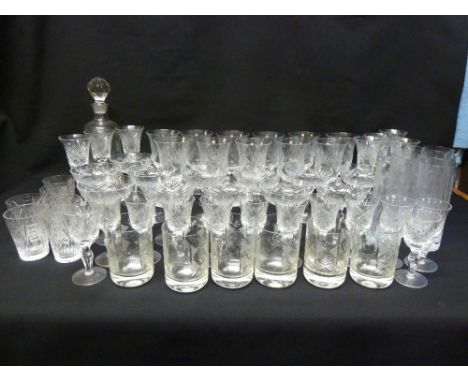 A quantity of early 20th century drinking glasses to include wine and champagne glasses and a decanter  (61)