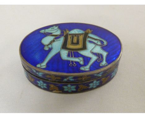 White metal and enamel oval box with pull off cover