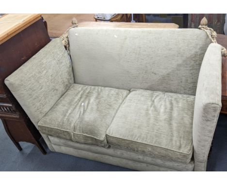 A Knoll style drop end sofa with painted fluted finials 102cm h x 145cm w Location:A2MIf there is no condition report shown, 