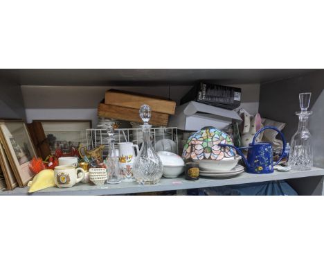 A mixed lot to include a Sampson Bridgewood Longdale tableware part service, glass handkerchief vases, plichta rabbit, framed