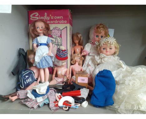 Vintage Sindy and other dolls to include a 1960's Made in Hong Kong Sindy and a 1960's Barbie clone 'Totsy' doll together wit